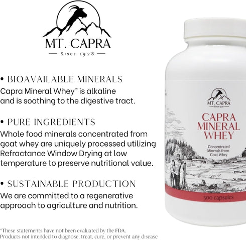 MT. CAPRA SINCE 1928 Capra Mineral Whey, Bio-Available Mineral/Electrolyte Supplement from Goat Milk Whey, Rich in