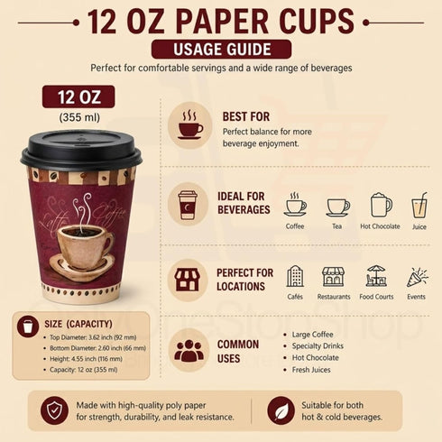 VeZee 16 oz 150 Count Disposable White Poly Paper Cups with Black Hinged Tab Lids | Insulated Coffee Tea Cocoa Soup