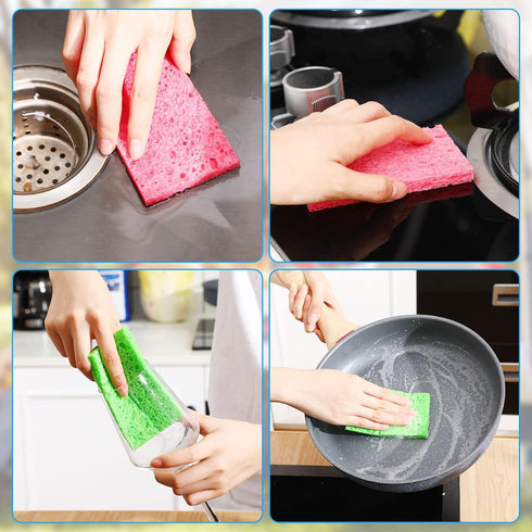 Natural Kitchen Sponges for Dishes, Compressed Wood Pulp, 48 Pieces, 3.9 x 2.4 x 0.12 Inch