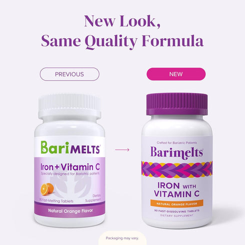Barimelts Iron with Vitamin C, 90 Sugar-Free Fast-Dissolving Tablets (1-Month Supply) for Women, Natural Orange Flavor