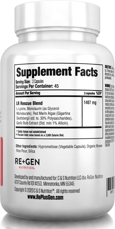 Re+Gen Nutrition Lysine Rescue - Amino Acid Supplement for Stronger Immune Health & Collagen Synthesis in Women & Men,