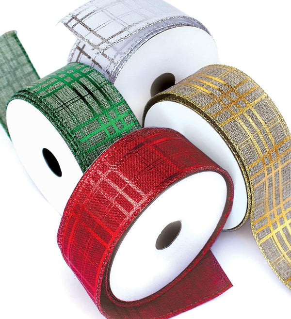 Wired Christmas Ribbon Plaid Set 2.5 Inch 4 Rolls 24 Yards for Decorating Trees, Gift Wrapping, Wreaths, Bows