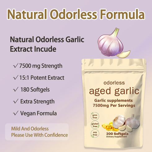 TANSPRESSO 7500mg Immune 200 Count Primus Aged Garlic Extract Supplement - Odorless Organic Garlic for Heart & Support