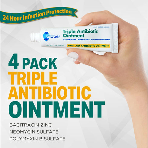 (4 Pack) Globe Triple Antibiotic First Aid Ointment, 1 oz, 24-Hour Infection Protection for Wound Care