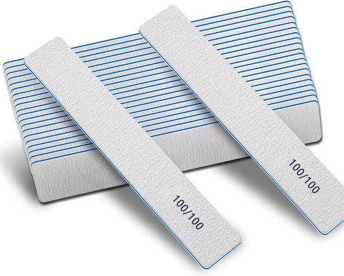 Nail Files for Acrylic Nails, 12 PCS 100/100 Grit Emery Boards, Washable Professional Manicure Tools