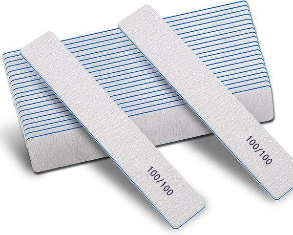 Nail Files for Acrylic Nails, 12 PCS 100/100 Grit Emery Boards, Washable Professional Manicure Tools