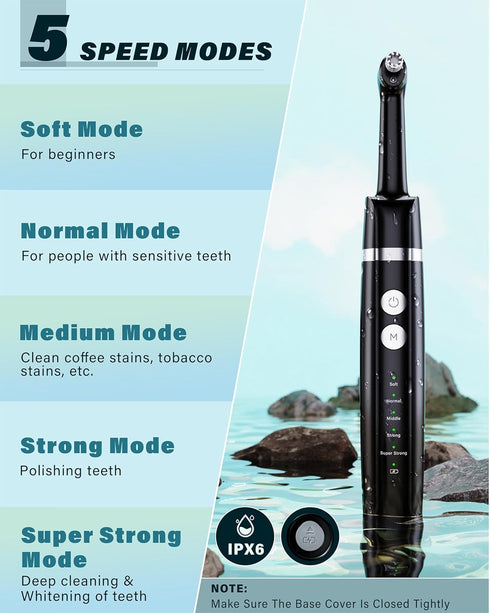 Tooth Polisher, Rechargeable Whitening Kit for Teeth Cleaning, 3 Tooth Polish Paste, 5 Brush Heads, LED Light, At-Home