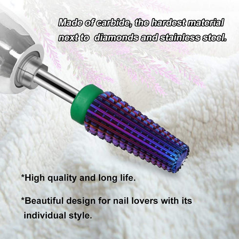 Lavinda 5 in 1 Nail Drill Bit, Coarse Grit Heavy Duty Carbide Tungsten for Fast Acrylic Gel Removal, 3/32" (Purple)