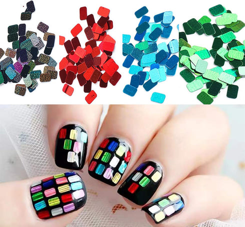 Square Glitter Nail Art Sequins, 12 Colors Rectangle Flakes for Women Girls Manicure Charms and DIY Nail Tips