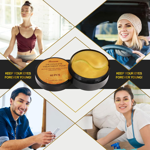 Fivewan 24k Gold Under Eye Patches - 60 Pcs Pure Gold Anti-Aging Collagen Mask for Dark Circles & Puffiness