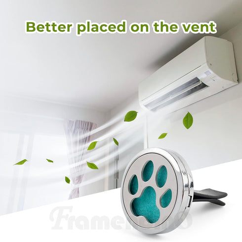 Framendino Dog Paw Print Essential Car Oil Diffuser, Aromatherapy Vent Clip, Stainless Steel Air Freshener Lockets