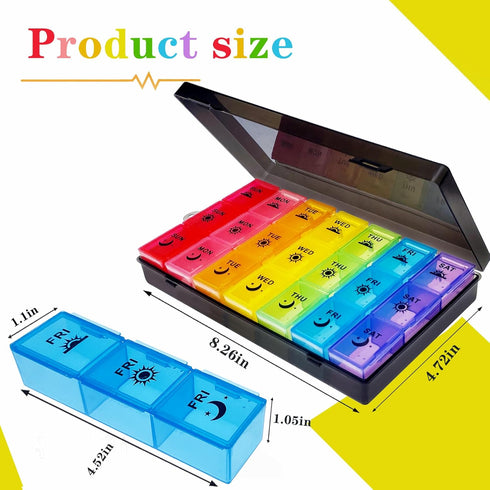 Pill Organiser, Large Tablet Organiser, Weekly Pill Box 7 Day 3 Times a Day, Medication Organizer, Medicine Storage Box with Dust-Proof Container for Fish Oil/Vitamin.