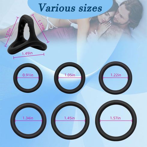 Set 7 Silicone Cock Rings for Men - Erection Enhancer in Sizes