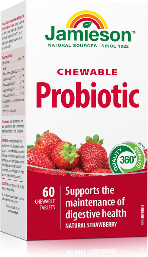 Jamieson Probiotic Chewable Tablets, Strawberry Flavour, 60 Tablets