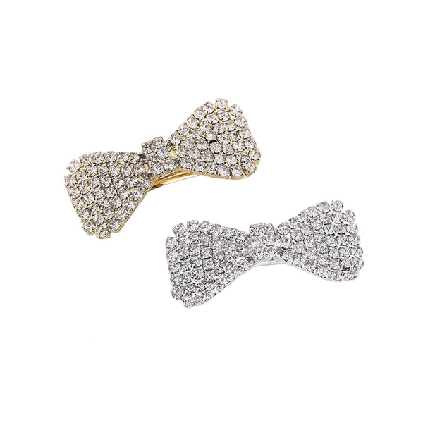 Ruihfas 2Pcs Mini Hair Bow Barrettes Clip - Full Crystal Rhinestone Fashion Accessories for Women & Girls