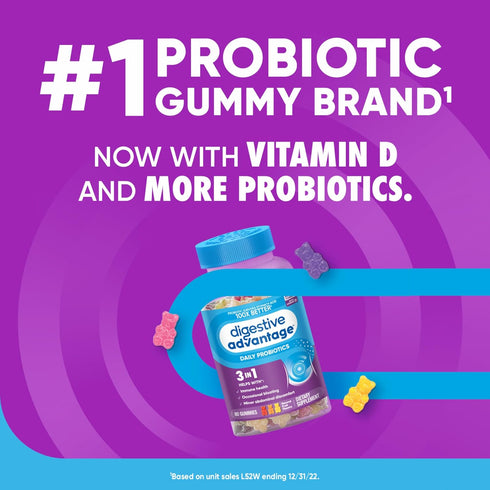 Gummies 80ct Digestive Advantage Probiotic For Digestive Health, Vitamin D, Daily Probiotics For Women &Men Occasional