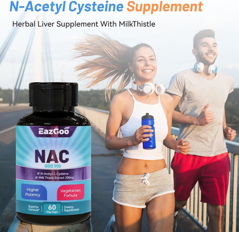 NAC Supplement N-Acetyl Cysteine 800mg with Milk Thistle 200mg - 60 Non-GMO Gluten Free Capsules