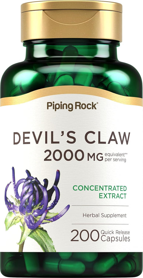 Piping Rock Devils Claw 2000mg - 200 Capsules Herbal Supplement Concentrated Extract for Joint Support