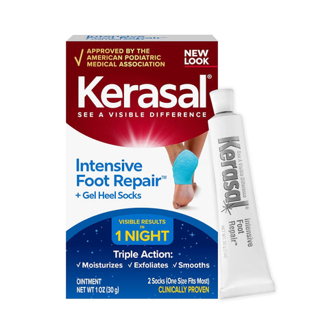 Kerasal Intensive Foot Repair Skin Healing Ointment, 1 Oz with Moisturizing Gel Socks, One Pair (Packaging May Vary)