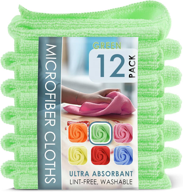 Hearth & Harbor Microfiber Cleaning Cloth, 12 Pack Washcloths for Cars, Reusable Lint Free Cleaning Rags