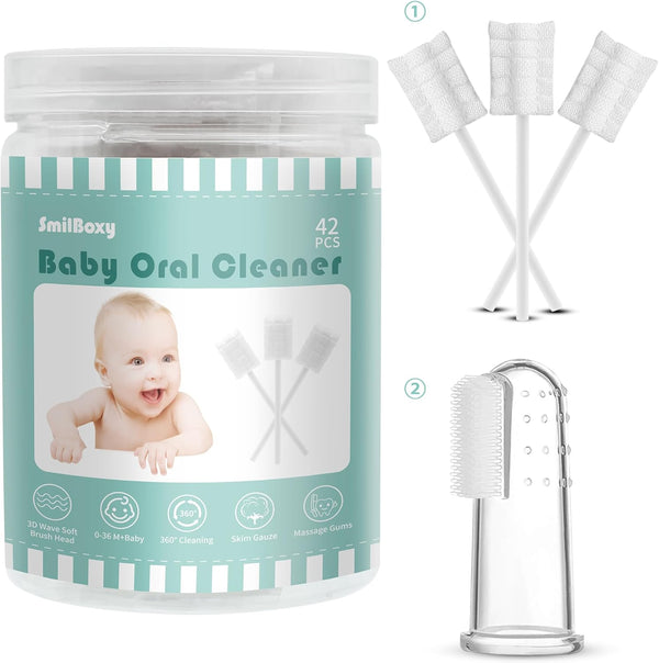 42PCS Baby Toothbrush with Box, 1 Finger Baby Oral Cleaner, Disposable Tongue Cleaner for 0-36 Months Babies