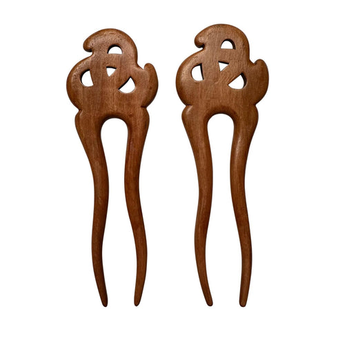 Marycrafts Set of 2 Wooden Celtic Knot Hair Forks, Hair Accessories, Handmade Hair Toy