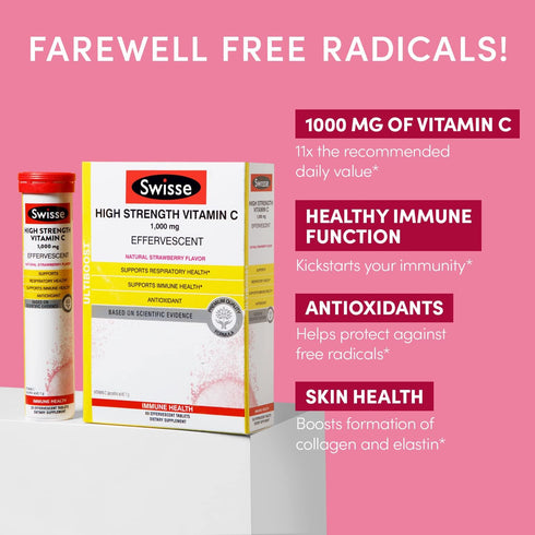 Swisse Effervescent Vitamin C 1000mg Dissolvable Vitamin C Powder Tablets | Immune Support Supplement and Antioxidant | VIT C Supports Immunity Health * | Ascorbic Acid Vitamin C Drink | 60 Tablets