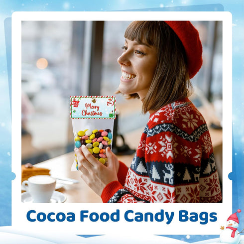 Watersay Wrapping(50 Sets,Cocoa) Christmas Treat Bags Toppers with Self Adhesive Bag Cute Winter Hot Chocolate Candy