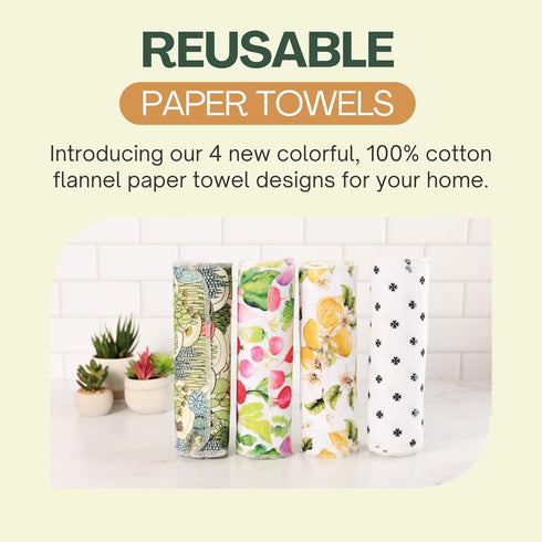 Reusable Paper Towels Washable Roll (12”x10”), Soft 100% Cotton Flannel, Kitchen Paper Towels, 12 Pack