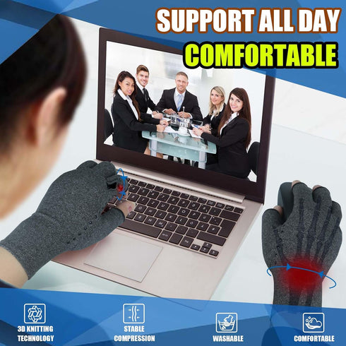 2 Pairs of Compression Gloves for Men Women, Arthritis Relief, Anti-Slip Fingerless Gloves for Hand Support (Pure