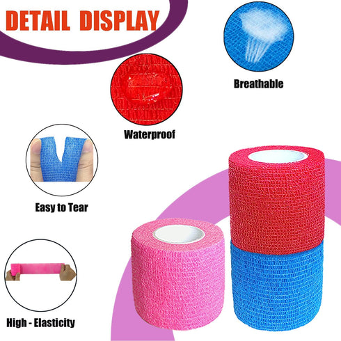 Kuanfine 3 Pack 2 Inches Self Adhesive Bandage Wrap Vet Wrap for Pets, Stretch Self Adherent Tape Cohesive Wrap