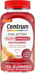 Centrum MultiGummies Multi+ Omega 3 Dual Action, 110 Count, Adult Multivitamin, Strawberry/Lemon/Orange Flavors