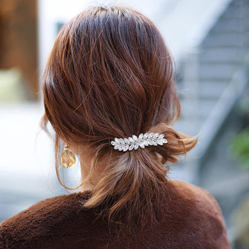 WHAVEL 2PCS Crystal Hair Barrettes for Women, Rhinestone Hair Clips French Barrette Wedding Accessories