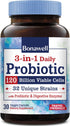 Bonawell Probiotics 120 Billion CFU, 32 Strains with Prebiotics, Digestive Enzymes for Gut Health, 30 Veggie Caps