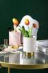 IEEK Glass Makeup Brush Holder Organizer - White and Gold Ceramic Cup for Brushes, Modern Striped Vase