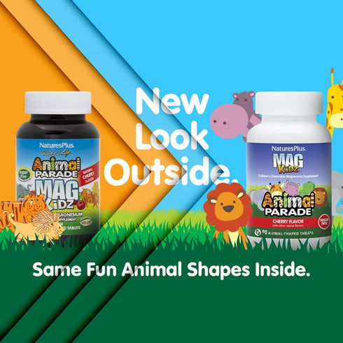 NaturesPlus Animal Parade MagKidz, Natural Cherry Flavor - 90 Animal-Shaped, Chewable Tablets - Pack of 2 - Bone & Muscle Health Support - Non-GMO, Vegan, Gluten Free, Sugar Free - 90 Total Servings