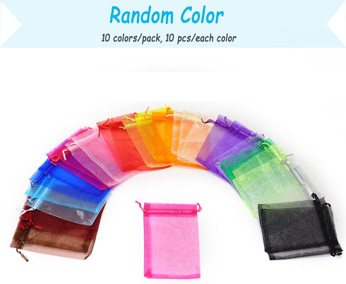 100Pcs Organza Bags, 3x4 Inches, Sheer Small Drawstring Jewelry Gift Candy Pouches, Mixed Color
