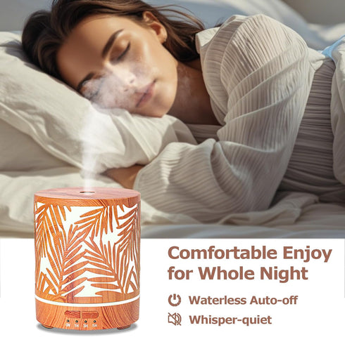 Office,300ML Essential Oil Diffuser Metal Aromatherapy Oil Diffusers for Large Room,Water Plants Pattern Ultrasonic