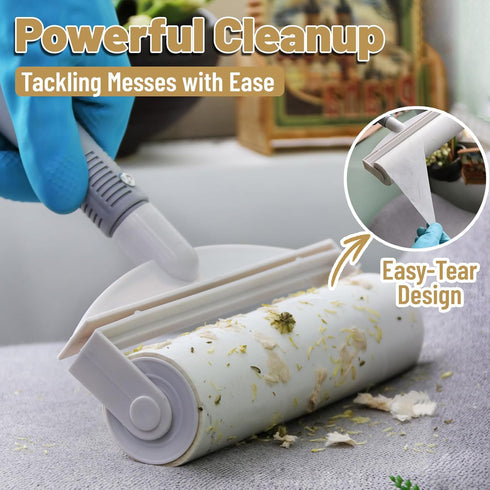 DrDirt 2-in-1 Floor Lint Roller, 7.4-Inch Sticky Rollers with 50 Sheets/Roll, Long Handle for Cleaning Carpets