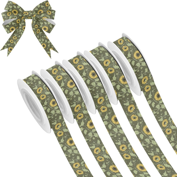 YKZEYK Ribbon for Gift Wrapping Flower Sunflowers Leaves Green Print Fabric Ribbon 1/2"
