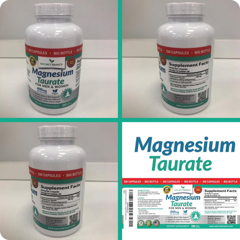 Magnesium Taurate 400mg, 200 Capsules, High Absorption for Sleep, Heart Health, Joint Supplement for Women and Men