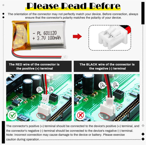 Qimoo 601120 3.7V 100mAh 1.25 LiPo Battery - Rechargeable Lithium Polymer Battery with Protection Board and Micro JST
