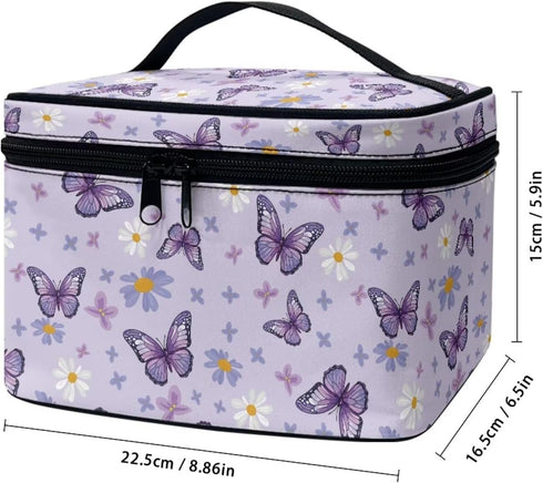 Purple Butterfly Makeup Bag - Cute Floral Cosmetic Organizer for Women, Portable Toiletry Case for Travel