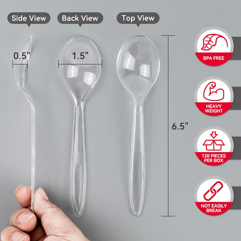 Disposable Clear Soup Spoons, Heavy Duty Plastic Soup Spoons for Party Supply, 120 Count