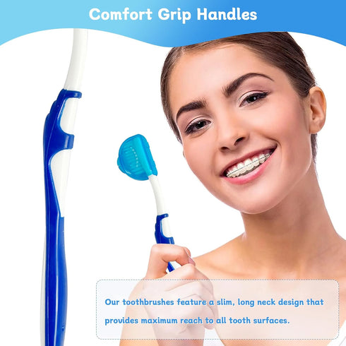 4-Pack Orthodontic Dental Care Kit, Includes Soft Bristle Toothbrushes and Braces-Friendly Flosser