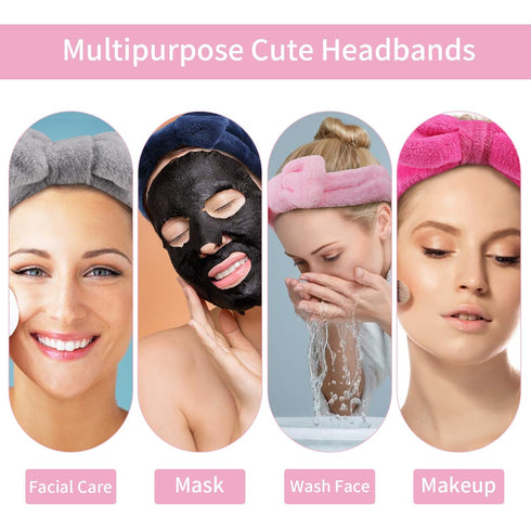Ondder 8 Pack Spa Headbands, Makeup Bow Face Wash Bowknot Headbands for Washing Face, Fluffy Skincare