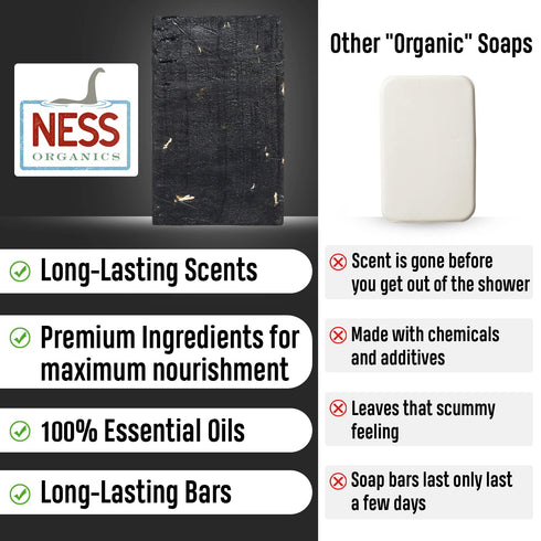 Ness Mens Soap Bar - Natural Pine Tar Scent, Organic Ingredients, Essential Oils, Handmade Vegan Soap for Men