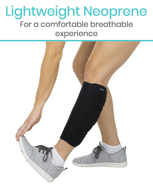 Vive Calf Brace - Adjustable Shin Splint Support for Lower Leg Compression and Pain Relief (Black)