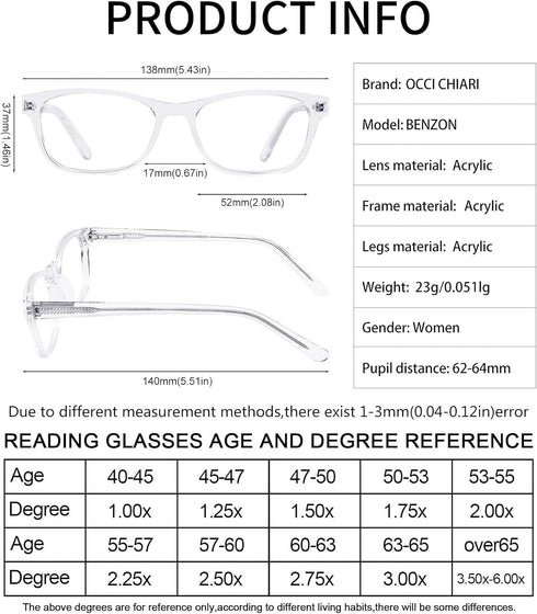OCCI CHIARI Blue Light Reading Glasses for Women, 2.50 Anti Computer Glare Eyestrain, Spring Hinge Readers (1.0 to 6.0)