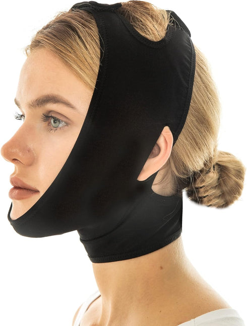 Post Surgery Neck and Chin Compression Garment Wrap Bandage, Jowl Tightening, Neck Coverage, Chin Lifting Strap (M)